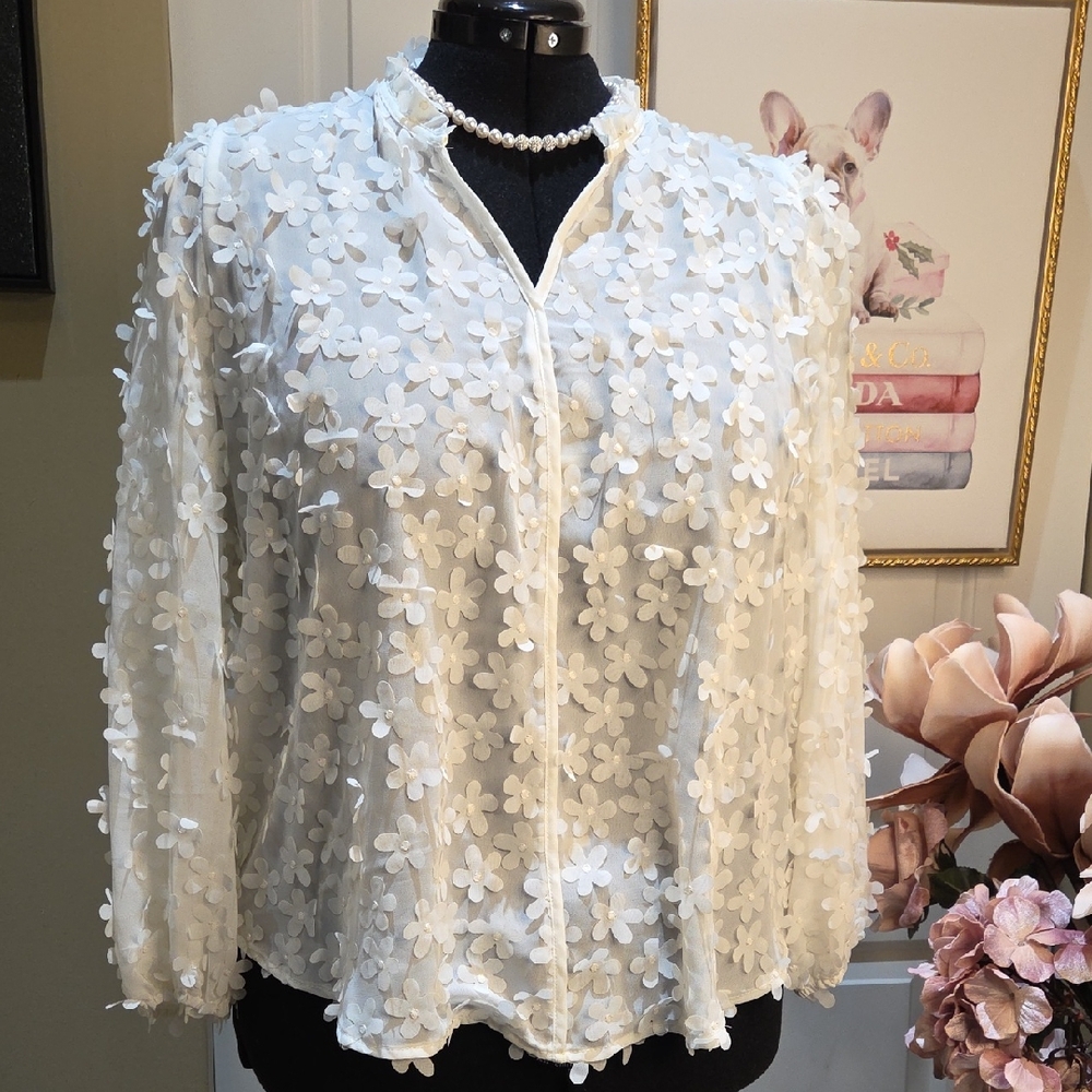 Nwt 1x, 2X Adrianna Papell White Floral Blouse